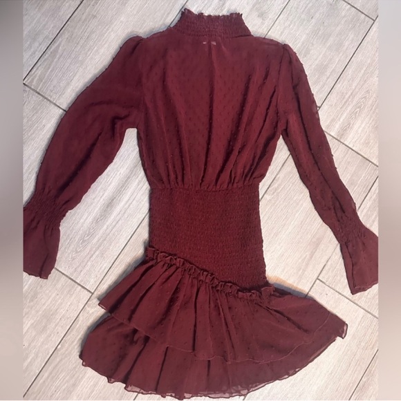 Burgundy Ruffle mini Dress - Picture 2 of 3